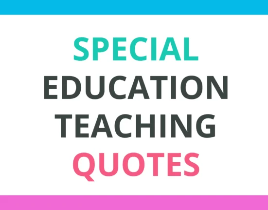 A teacher guiding a special needs student, accompanied by a motivational quote about special education teaching.