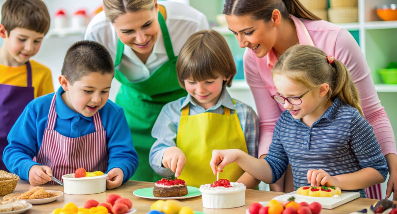 Students in fun activity at thigh prepare cakes