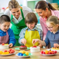 Students in fun activity at thigh prepare cakes