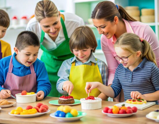 Students in fun activity at thigh prepare cakes