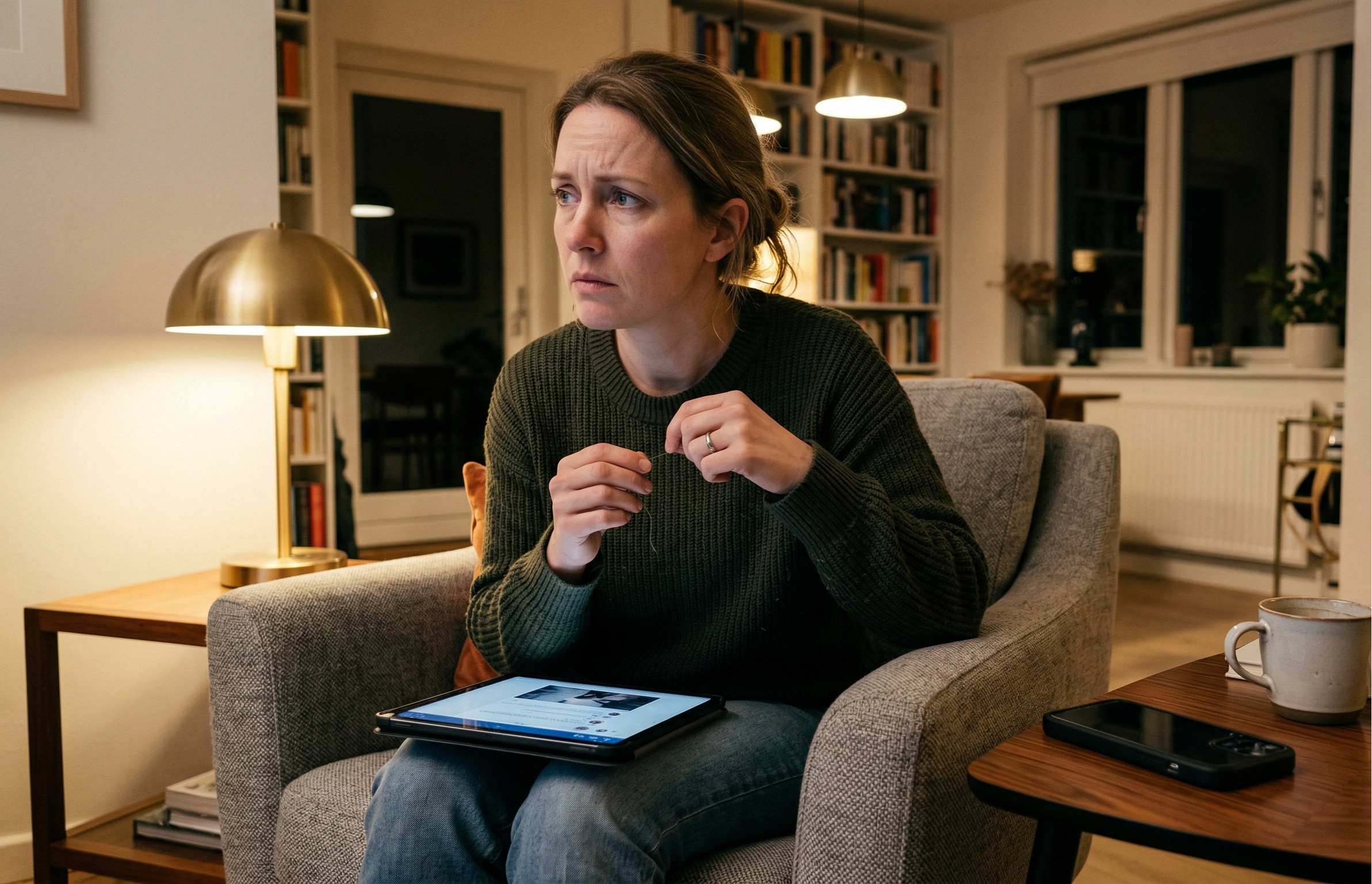 Adult with PDA at home, surrounded by unopened mail and avoided household tasks — a common scene for adults experiencing demand avoidance