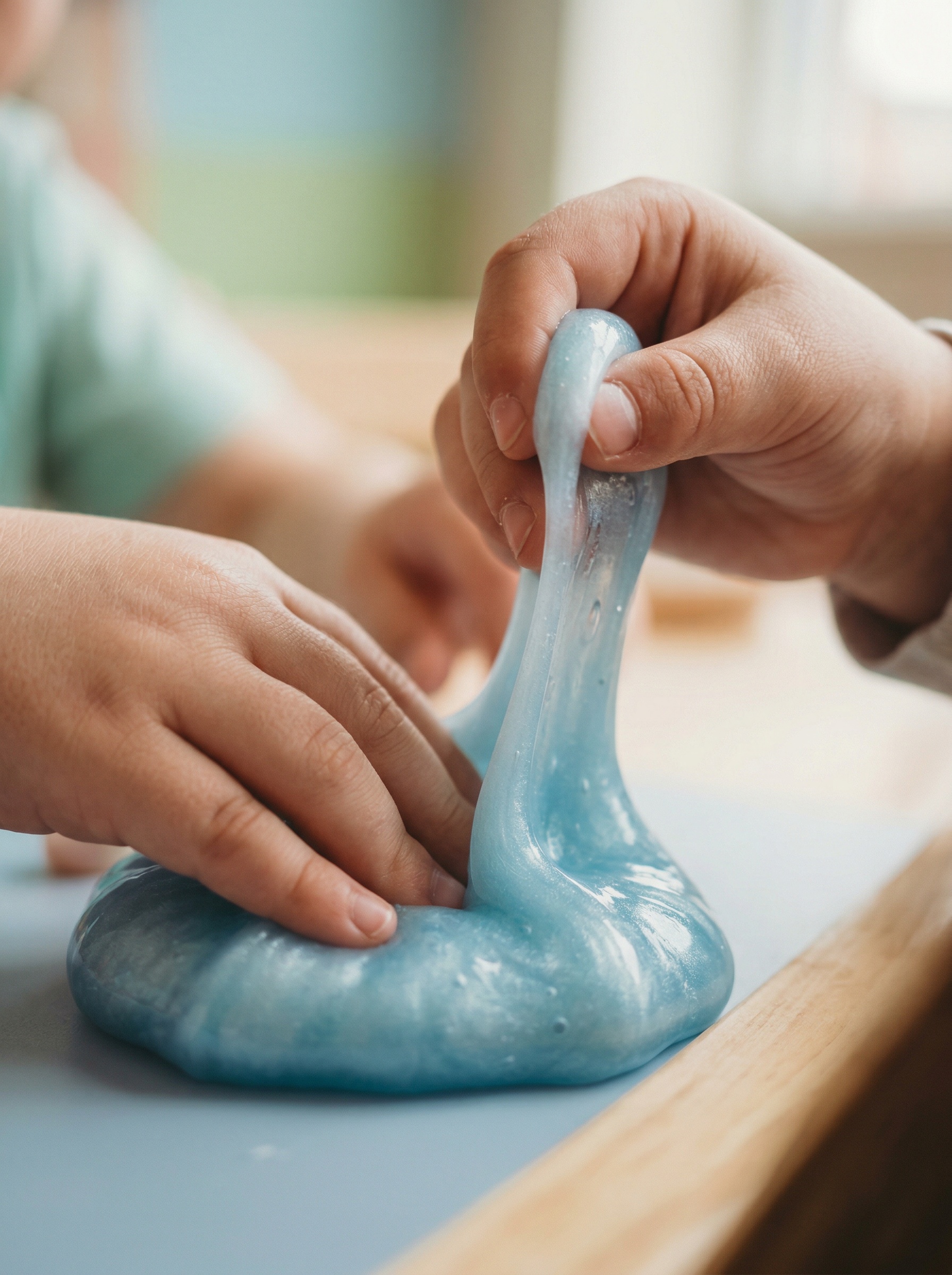 Close up of child exploring slime for sensory stimulation and tactile engagement
