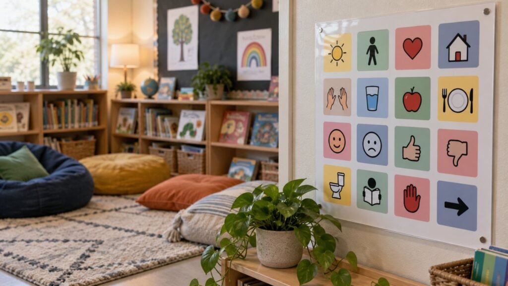 Core vocabulary board used for AAC in the classroom