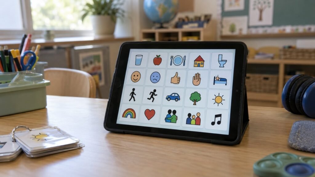 AAC in the classroom: a communication app with picture symbols on a tablet