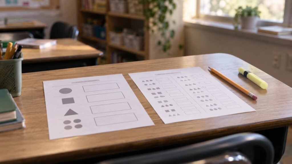 Accommodations vs modifications: two versions of a worksheet on a desk