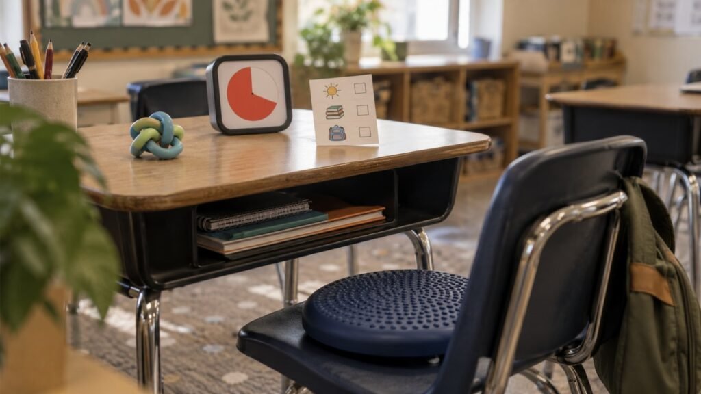 ADHD IEP goals: focus tools on a classroom desk