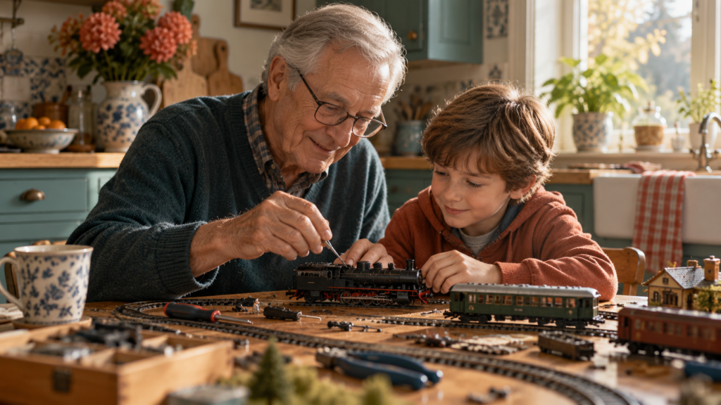 Autism in older adults: a grandfather and grandson sharing an intense interest in building a model train