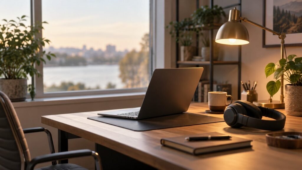Autism in the workplace: a quiet desk with headphones and soft lighting