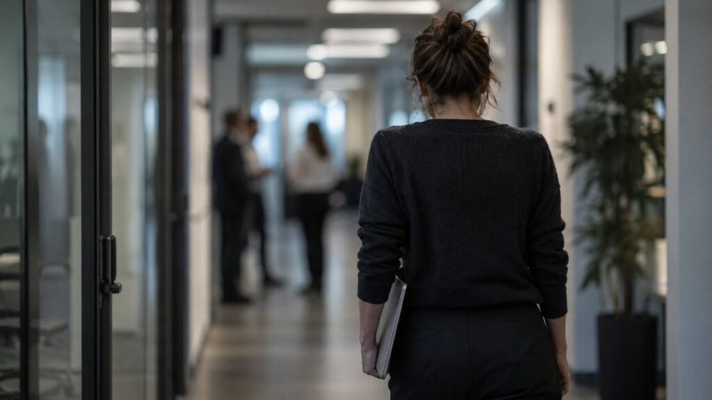 Autistic masking: an adult holds it together in a busy office hallway