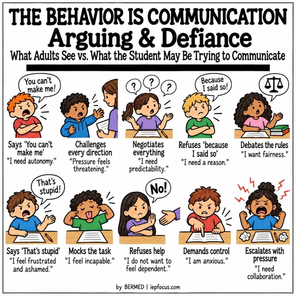 Behavior is communication: arguing and defiance, what adults see vs what the student may be trying to communicate