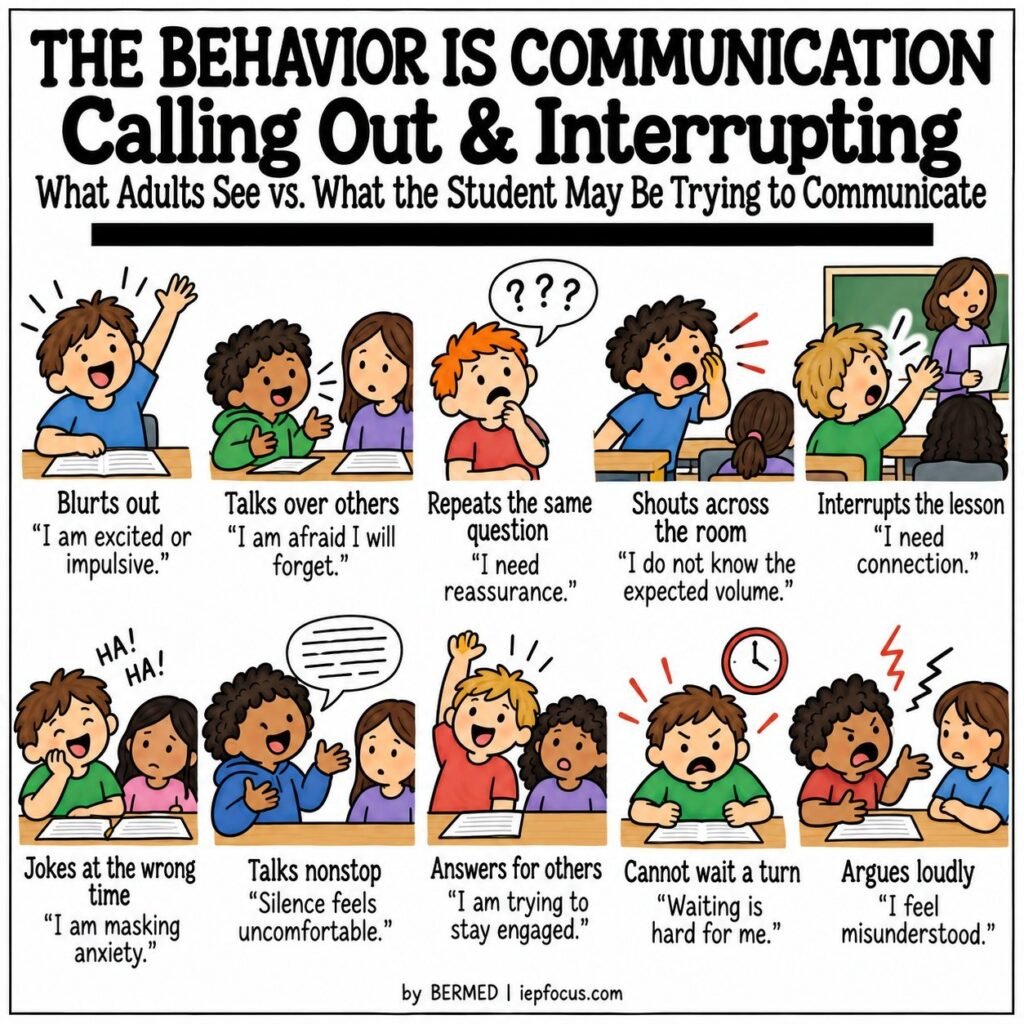 Behavior is communication: calling out and interrupting, what adults see vs what the student may be trying to communicate