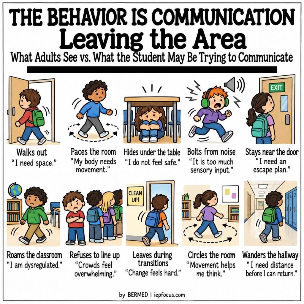 Behavior is communication: leaving the area, what adults see vs what the student may be trying to communicate