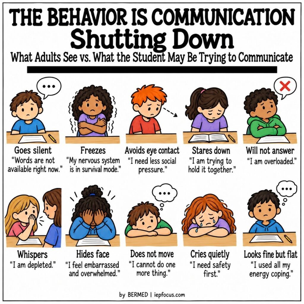 Behavior is communication: shutting down, what adults see vs what the student may be trying to communicate