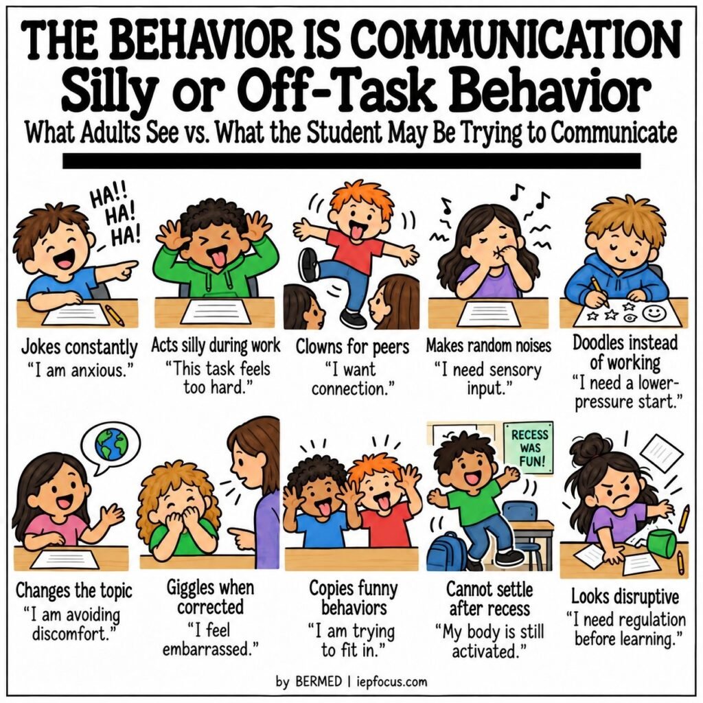 Behavior is communication: silly or off-task behavior, what adults see vs what the student may be trying to communicate