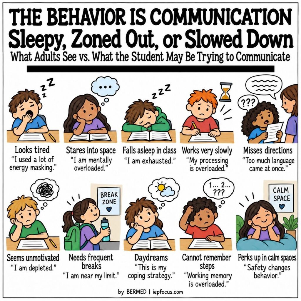 Behavior is communication: sleepy, zoned out or slowed down, what adults see vs what the student may be trying to communicate