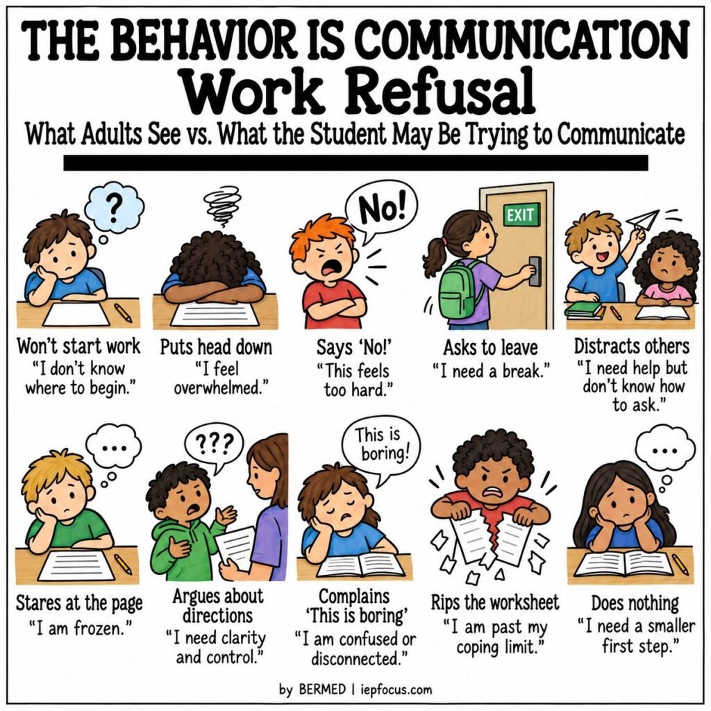 Behavior is communication: work refusal, what adults see vs what the student may be trying to communicate
