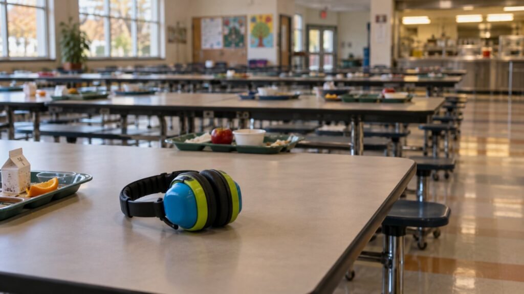 Earmuffs ready for a loud school cafeteria
