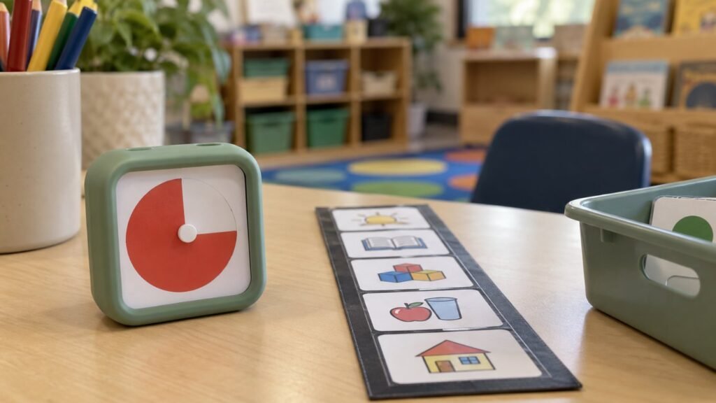 Silent visual timer used in a classroom for autistic students
