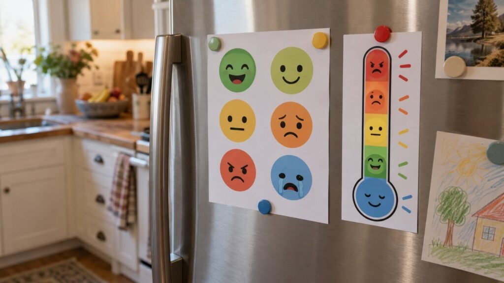 A feelings chart helps children name big emotions