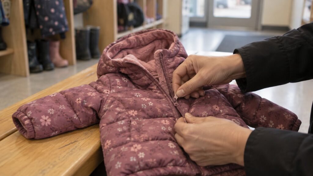 Practicing zipping a jacket for daily living skills IEP goals