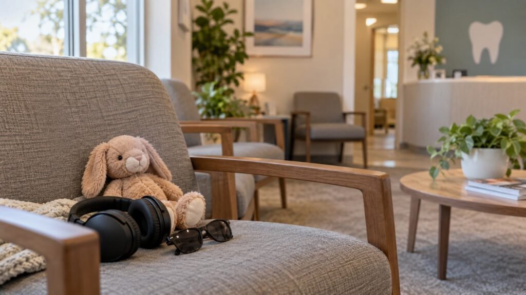 Sensory kit for the dentist: headphones, sunglasses and a comfort item