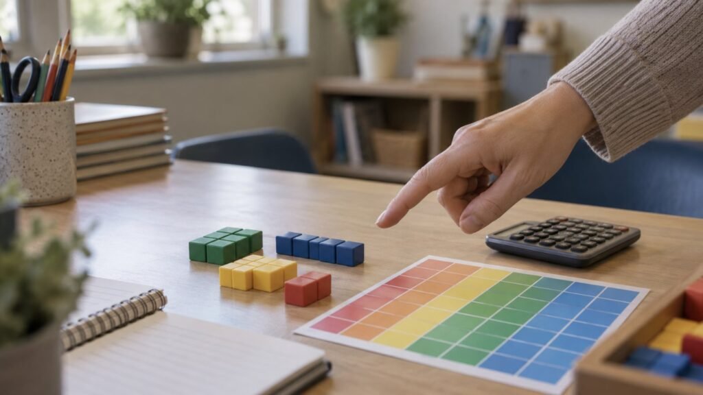 Dyscalculia in the classroom: a teacher uses concrete blocks to show math concepts
