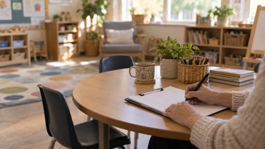 Teacher writing dysgraphia accommodations for an IEP