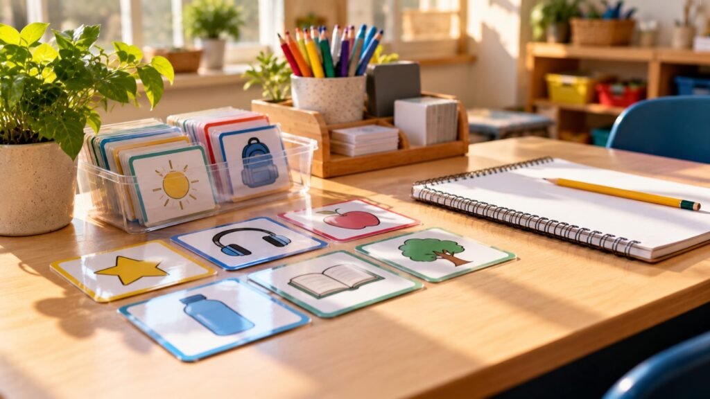 Explicit instruction: strategy cue cards on a desk