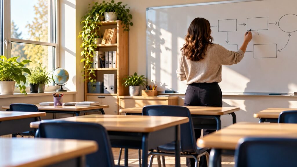 Explicit instruction: teacher modeling a strategy at the board