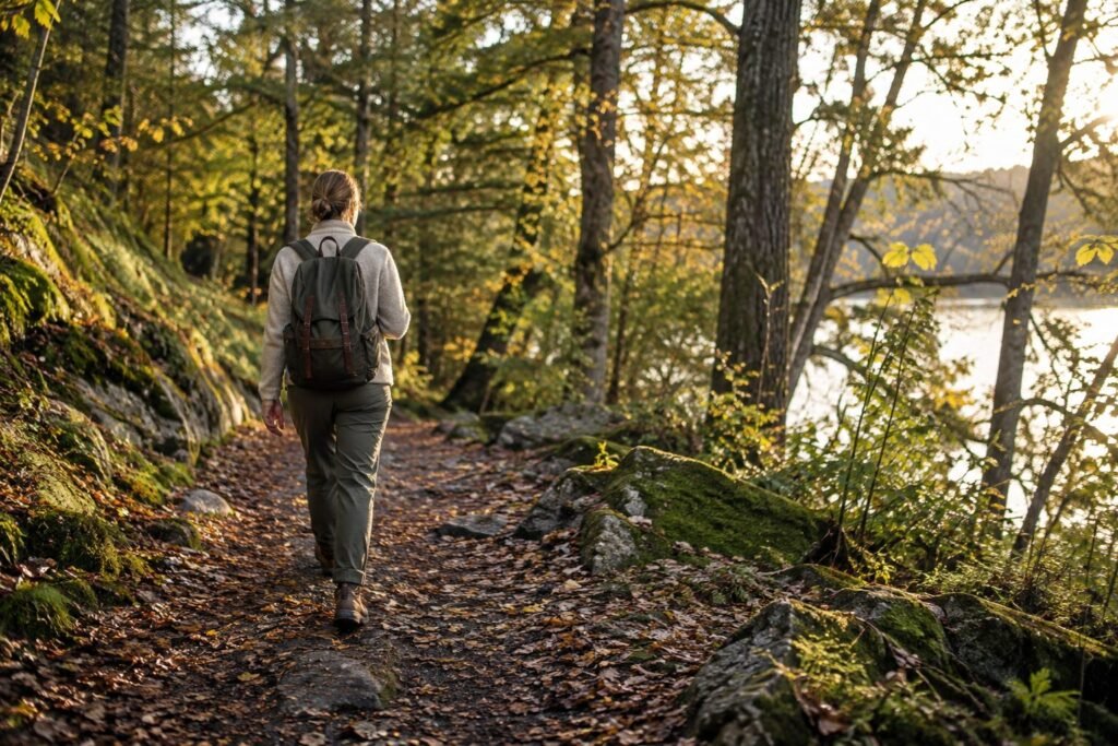 Oppositional behavior in adults: an adult walking alone on a forest path