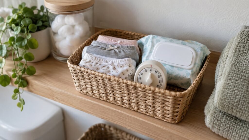 Supplies and a timer for potty training an autistic child