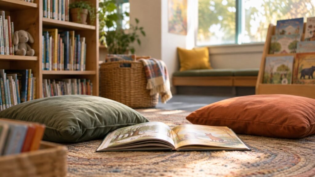 Library corner where pragmatic language IEP goals are practiced