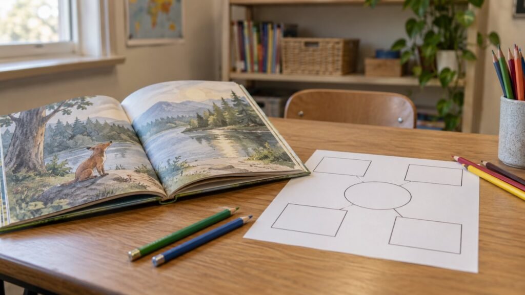 Reading comprehension IEP goals: book and graphic organizer