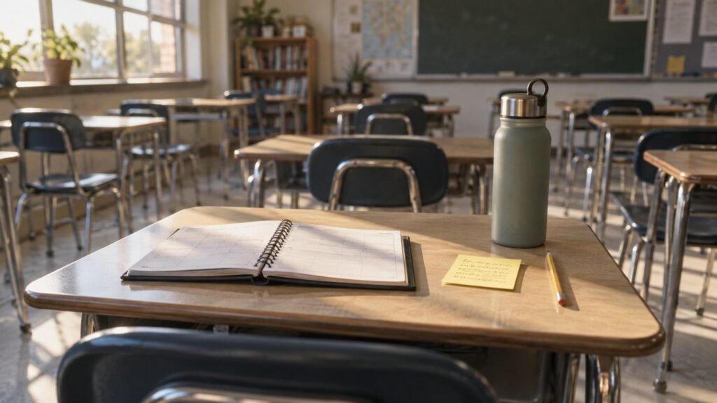 Student desk with a planner used to practice self-advocacy IEP goals