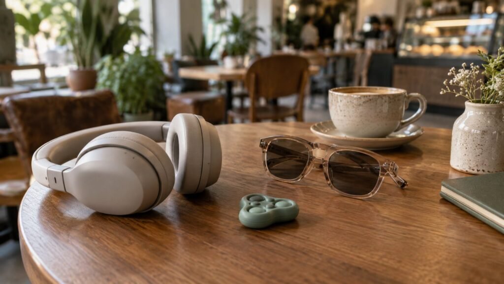 Sensory overload toolkit for adults: headphones and tinted glasses