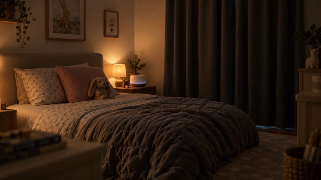 Sleep problems in autistic children: a calm bedroom with blackout curtains, a nightlight and a weighted blanket