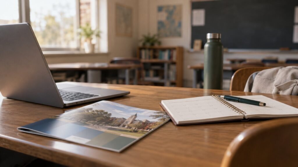 Transition planning in the IEP: a high school desk with planner and laptop